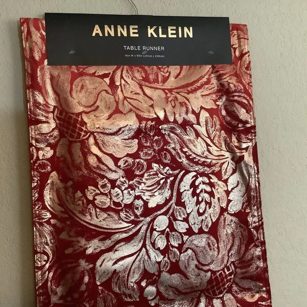 Anne Klein Wine/Gold Floral Table Runner 16in x 90in Christmas Nostalgic Decor
